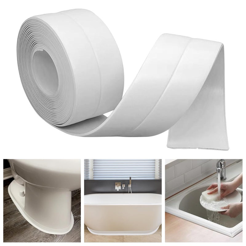 RHRVBSS Caulk Tape Bath & Kitchen Self Adhesive Caulking Tape Waterproof, Toilet Caulk Strip Bathtub Sealing Strip Shower Bathroom Tape Sealant, Traditional Caulking Replacement (White, 1.5" x10.5Ft) - Image 1